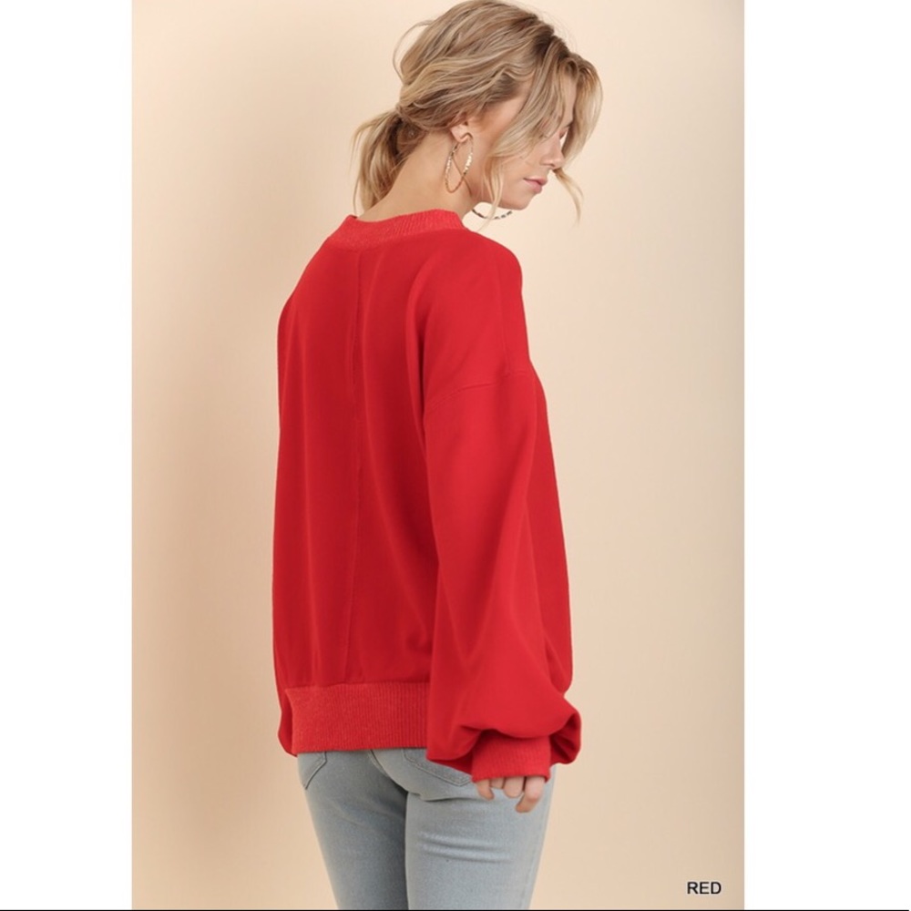 1 LEFT! Red Balloon Sleeve Sweater - Picture 3 of 4